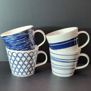 Royal Doulton Pacific set of 4 Blue/White Porcelain Coffee Cups.